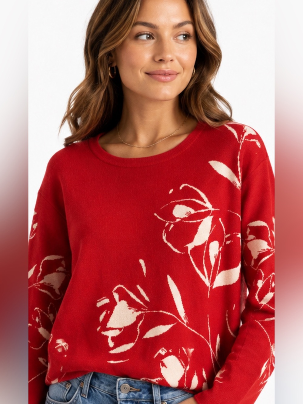 Joie Floral Jacquard / Intarsia Button-Back Sweater Medium EUC